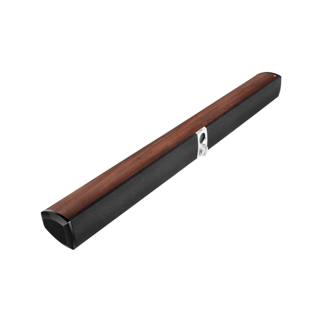 Edifier S70DB Soundbar - Wood Effect Casing and Front Mesh with Controls.