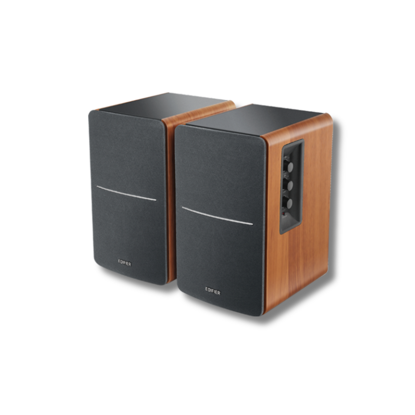 Check out these stylish wood brown Edifier R1280DBs speakers from the front view!