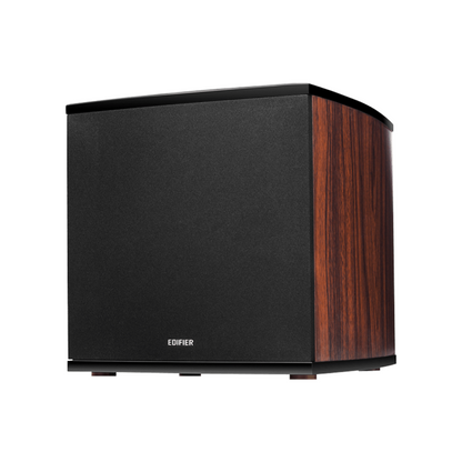 Edifier S70DB Subwoofer - Angled View Highlighting Stylish Design.